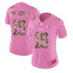 Cheap JuJu Smith-Schuster Steelers Women Jersey From China Pink Camouflage Font with Love Heart #19