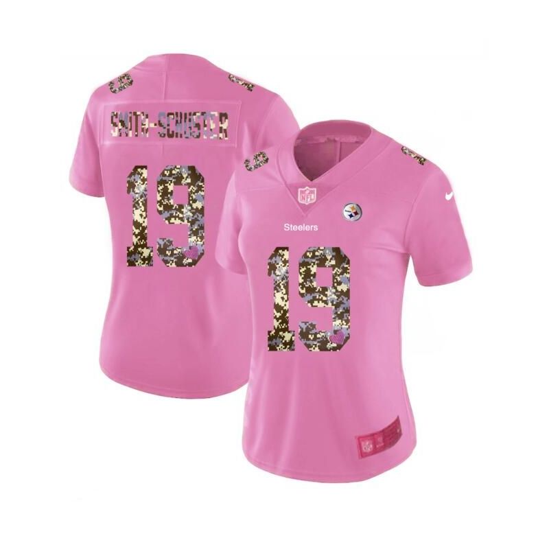 Cheap JuJu Smith-Schuster Steelers Women Jersey From China Pink Camouflage Font with Love Heart #19