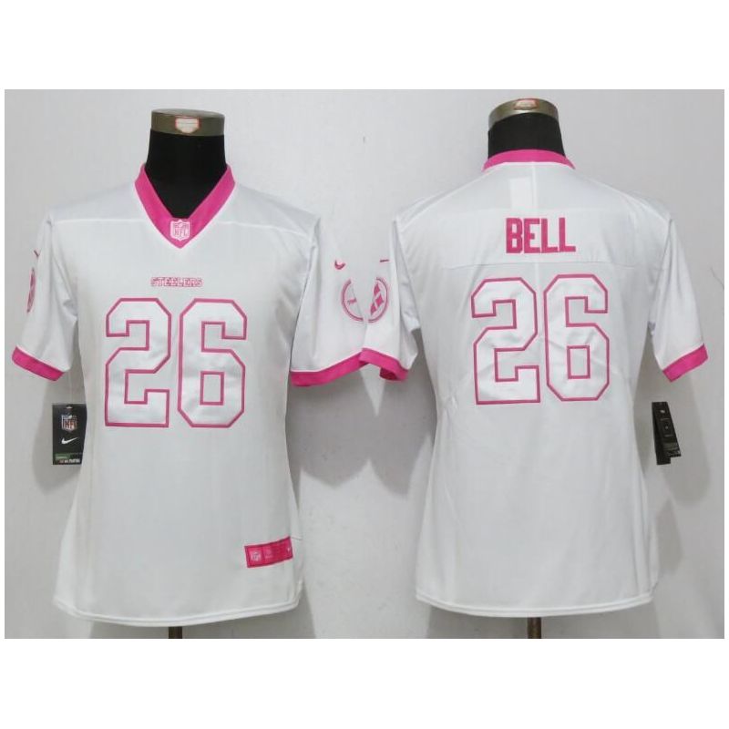 Cheap LeVeon Bell Steelers Women Jersey From China White&Pink Vapor Untouchable Limited #26