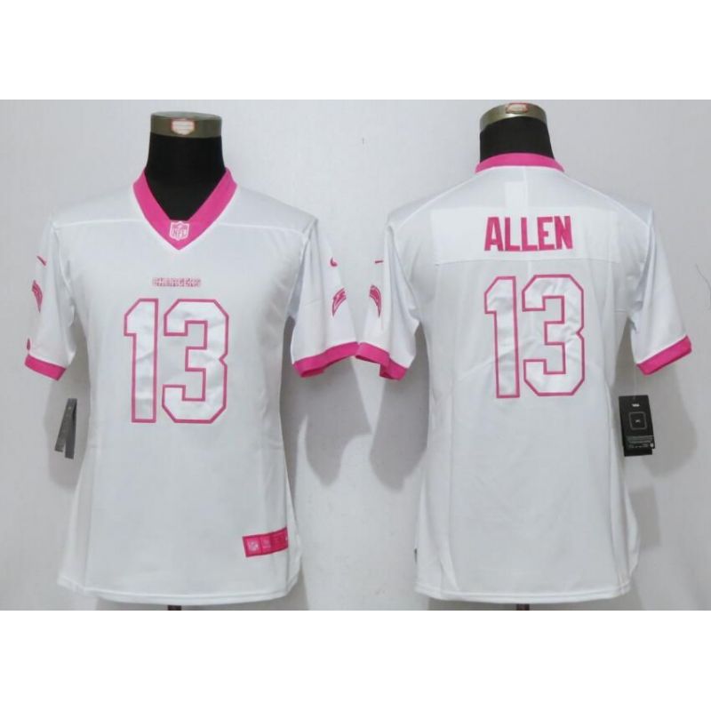 Cheap Keenan Allen Chargers Women Jersey From China White&Pink Vapor Untouchable Limited #13