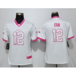 Cheap 12th Fan Seahawks Women Jersey From China White&Pink Vapor Untouchable Limited #12