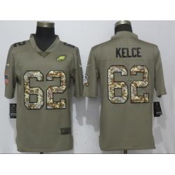 Cheap Jason Kelce Eagles Jersey From China Olive Salute To Service with camo font #62