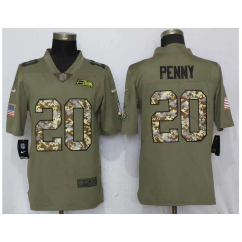 Cheap Rashaad Penny Seahawks Jersey From China Olive Salute To Service with camo font #20