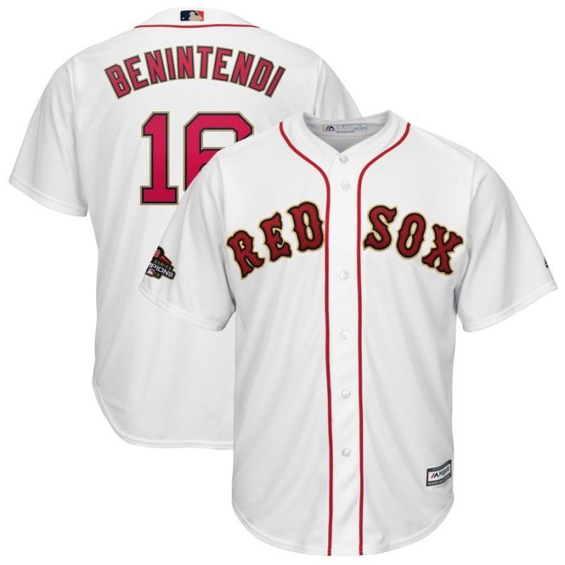 Cheap Andrew Benintendi Red Sox Jersey From China White red letters with gold line Game #16