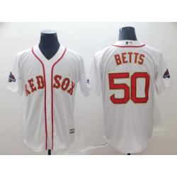 Cheap Mookie Betts Red Sox Jersey From China White red letters with gold line Game #50