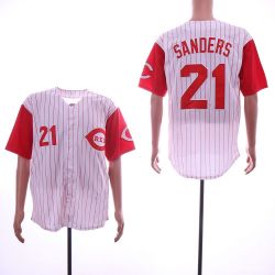 Cheap Deion Sanders Reds Jersey From China White Red stripes #21