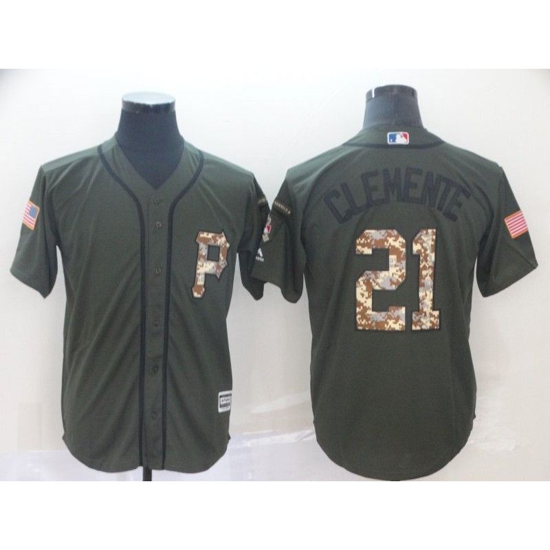 Cheap Roberto Clemente Pirates Jersey From China Olive Salute To Service #21