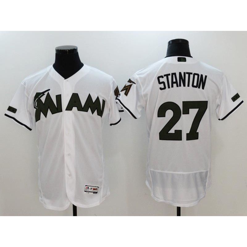 Cheap Giancarlo Stanton Marlins Jersey From China White 2017 Memorial Day Flexbase #27