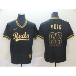 Cheap Yasiel Puig Reds Jersey From China Black-Golden #66