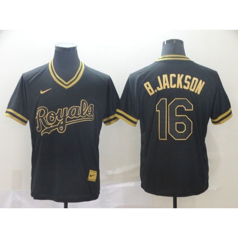 Cheap Bo Jackson Royals Jersey From China Black-Golden #16