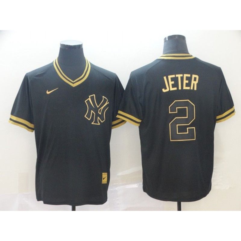 Cheap Derek Jeter Yankees Jersey From China Black-Golden #2