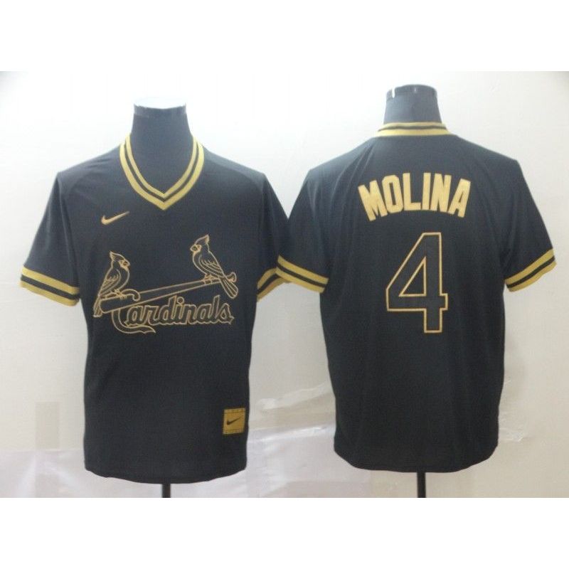 Cheap Yadier Molina Cardinals Jersey From China Black-Golden #4