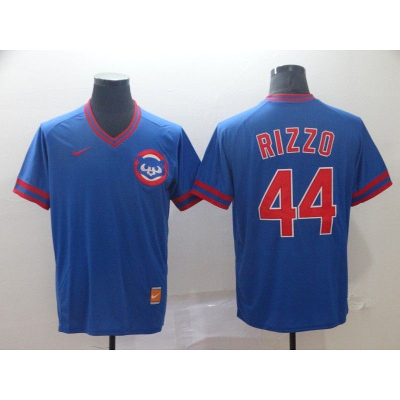 Cheap Anthony Rizzo Cubs Jersey From China Blue Cooperstown Collection Legend Throwback #44