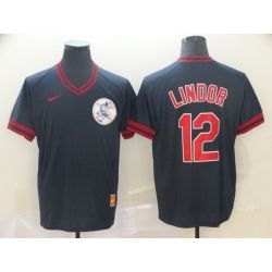 Cheap Francisco Lindor Indians Jersey From China Navy Cooperstown Collection Legend Throwback #12