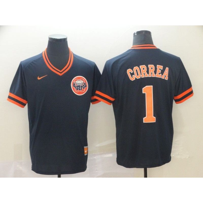 Cheap Rookie Correa Astros Jersey From China Navy Cooperstown Collection Legend Throwback #1