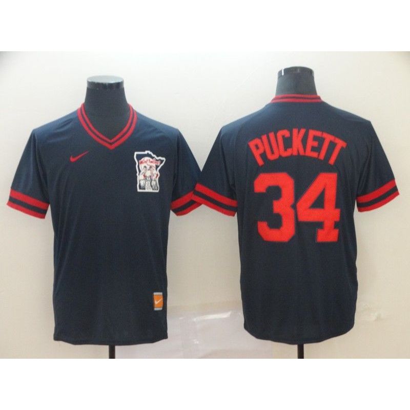 Cheap Kirby Puckett Twins Jersey From China Navy Cooperstown Collection Legend Throwback #34