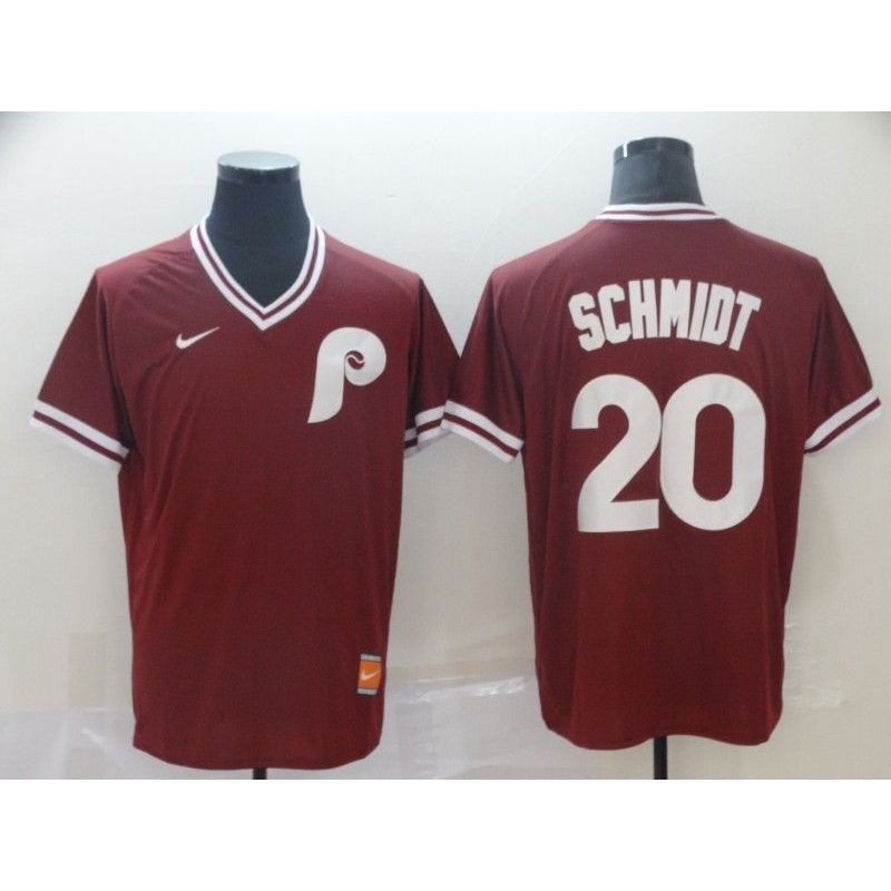 Cheap Mike Schmidt Phillies Jersey From China Burgundy Cooperstown Collection Legend Throwback #20