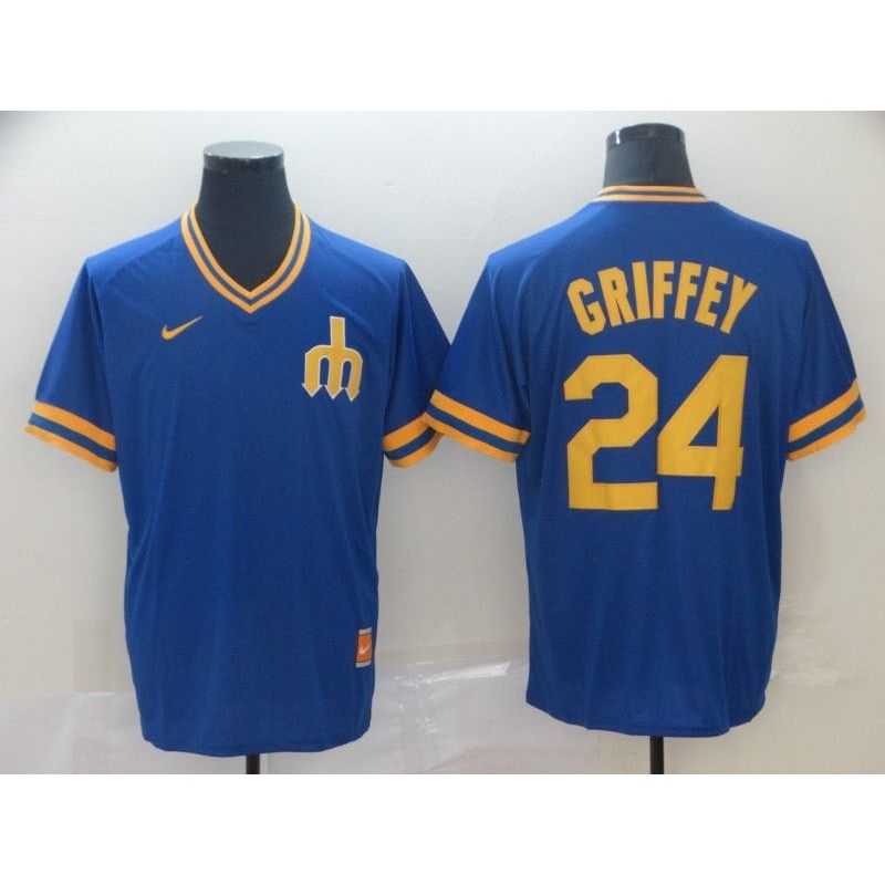 Cheap Ken Griffey Jr Mariners Jersey From China Blue Cooperstown Collection Legend Throwback #24