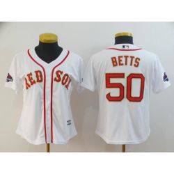 Cheap Mookie Betts Red Sox Women Jersey From China White red letters with gold line #50