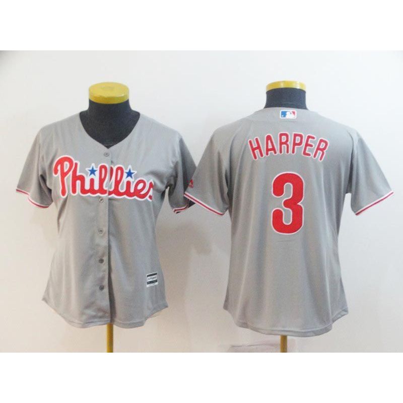 Cheap Bryce Harper Phillies Women Jersey From China Grey #3