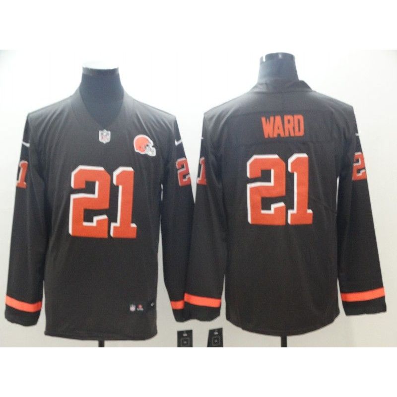 Cheap Denzel Ward Browns Therma Long Sleeve Jersey From China #21 Brown