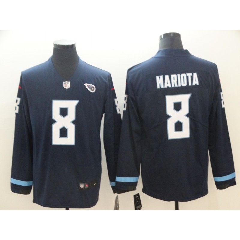 Cheap Marcus Mariota Titans Therma Long Sleeve Jersey From China #8 Navy