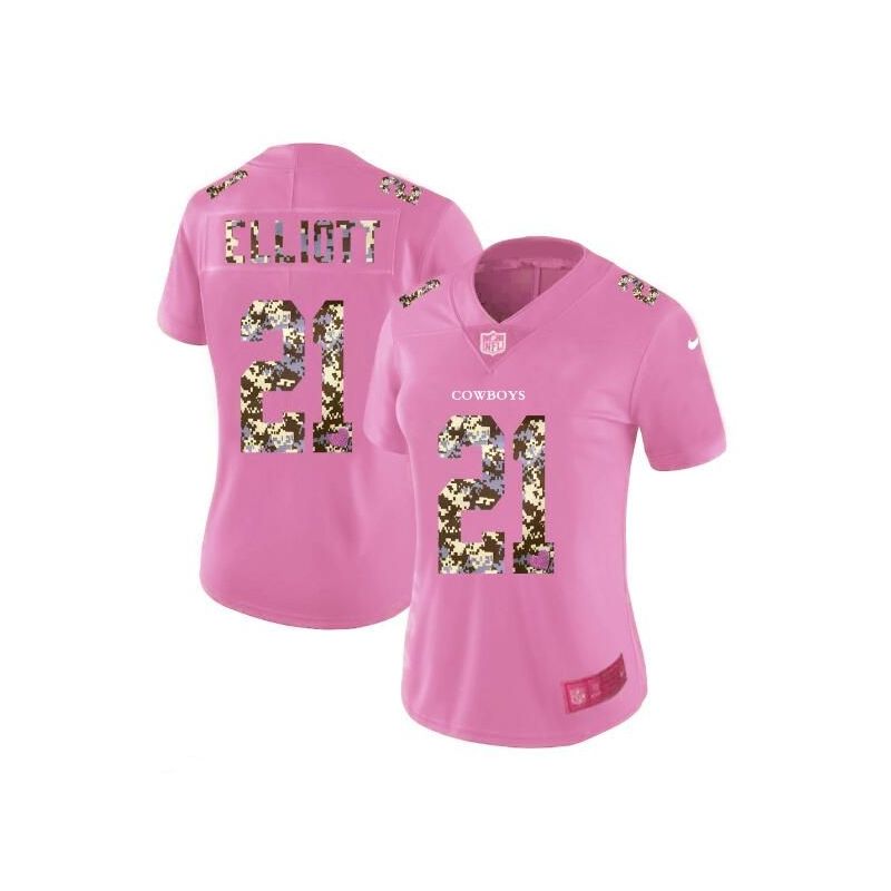 Cheap Ezekiel Elliott Cowboys Pink Jersey From China Camouflage Font with Love Heart #21