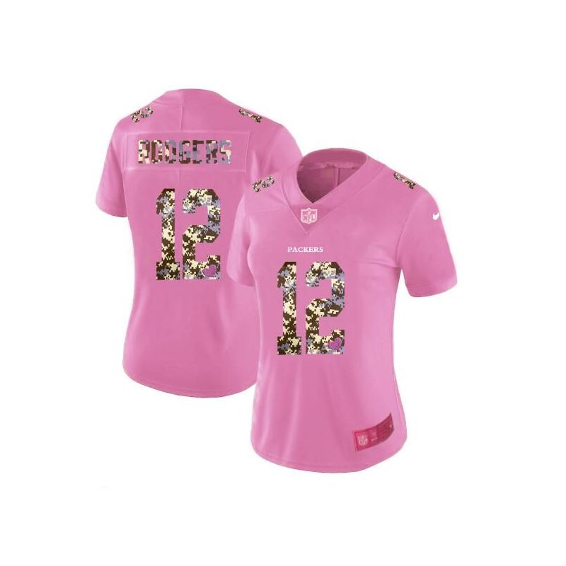 Cheap Aaron Rodgers Packers Pink Jersey From China Camouflage Font with Love Heart #12