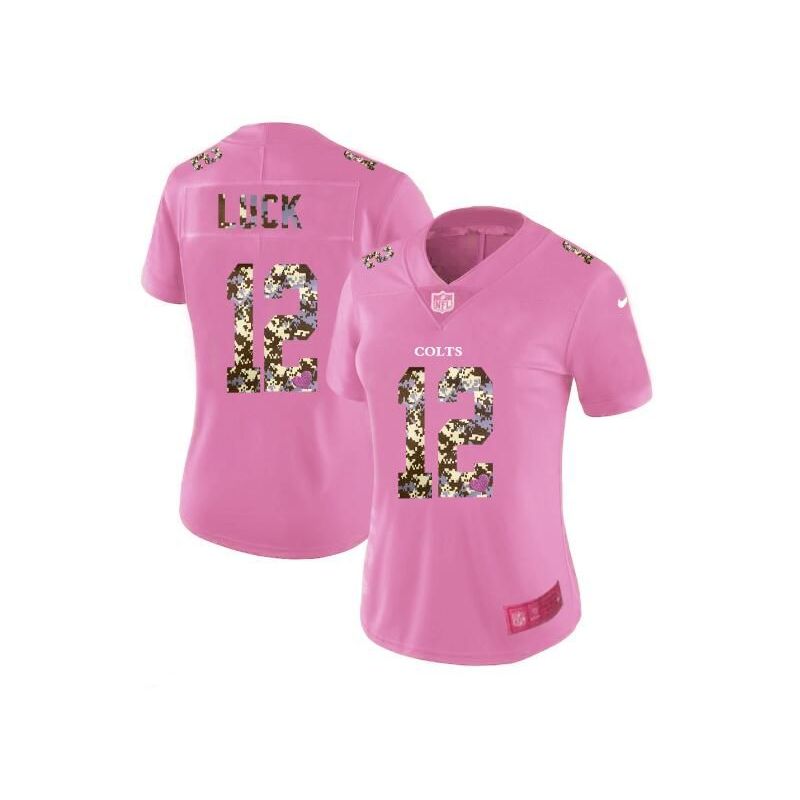 Cheap Andrew Luck Colts Pink Jersey From China Camouflage Font with Love Heart #12