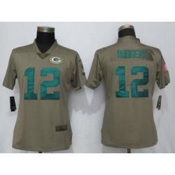 Cheap Aaron Rodgers Packers Women Jersey From China Olive Salute To Service #12