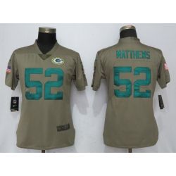 Cheap Clay Matthews Packers Women Jersey From China Olive Salute To Service #52