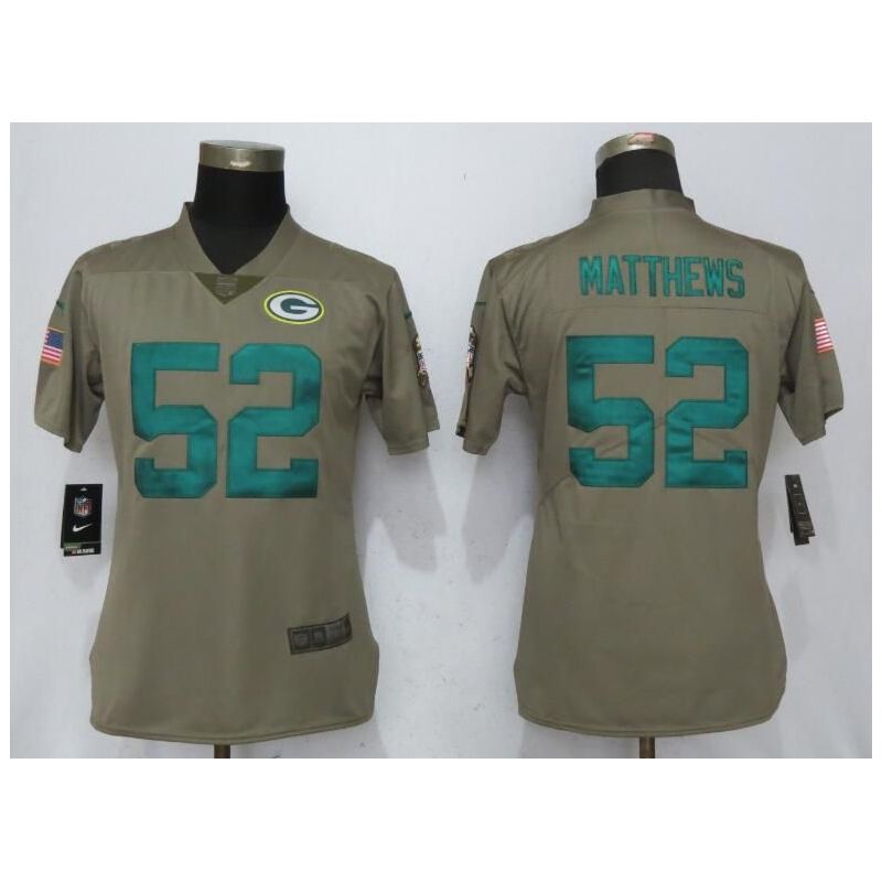 Cheap Clay Matthews Packers Women Jersey From China Olive Salute To Service #52