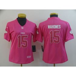 Cheap Patrick Mahomes Chiefs Women Jersey From China Pink Camouflage Font with Love Heart #15