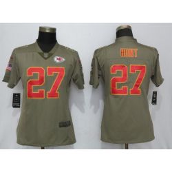 Cheap Kareem Hunt Chiefs Women Jersey From China Pink Camouflage Font with Love Heart #27