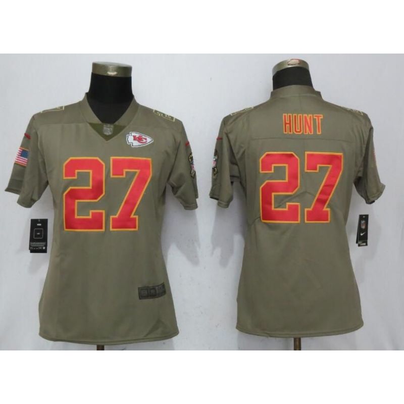 Cheap Kareem Hunt Chiefs Women Jersey From China Pink Camouflage Font with Love Heart #27