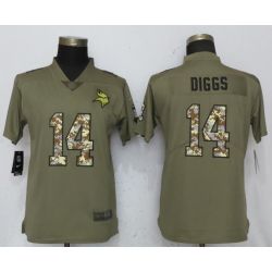 Cheap Stefon Diggs Vikings Women Jersey From China Olive Salute To Service #14