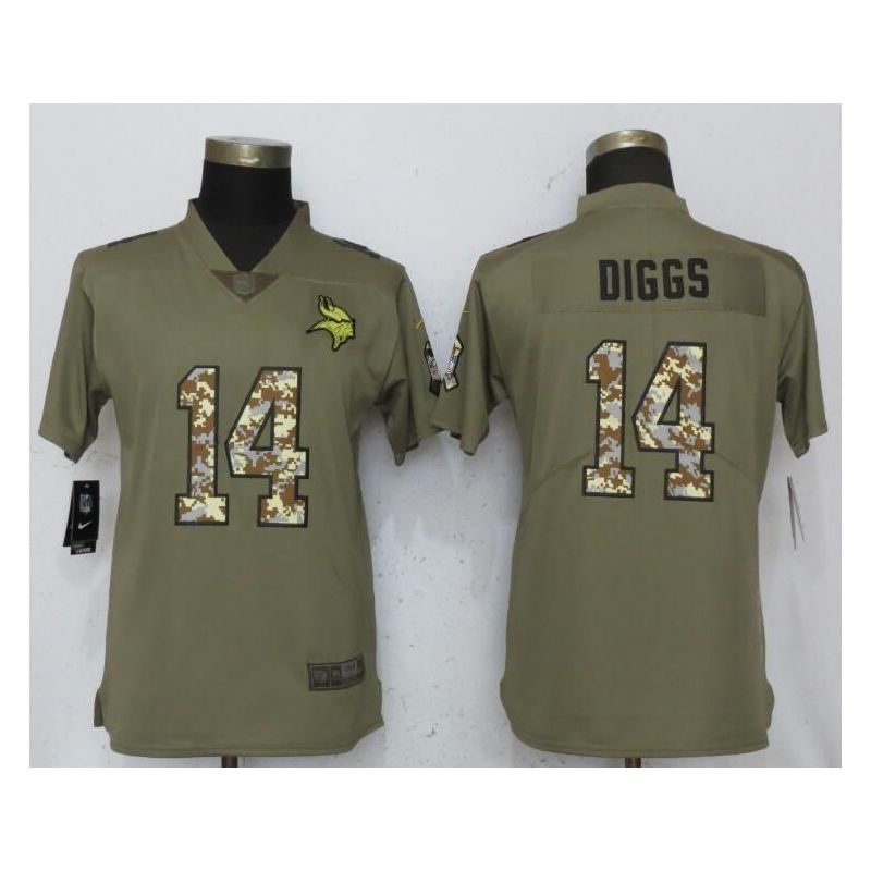 Cheap Stefon Diggs Vikings Women Jersey From China Olive Salute To Service #14