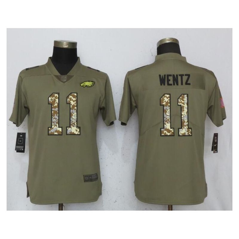 Cheap Carson Wentz Eagles Women Jersey From China Olive Salute To Service #11