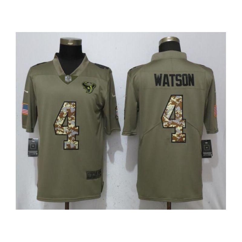 Cheap Deshaun Watson Texans Jersey From China 2017 draft Olive Salute to Service #4