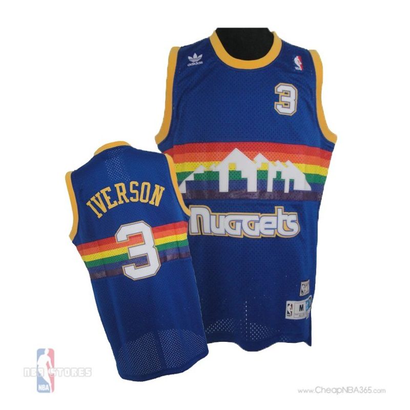 Cheap Allen Iverson Nuggets Jersey #3 Rainbow Blue Throwback From China