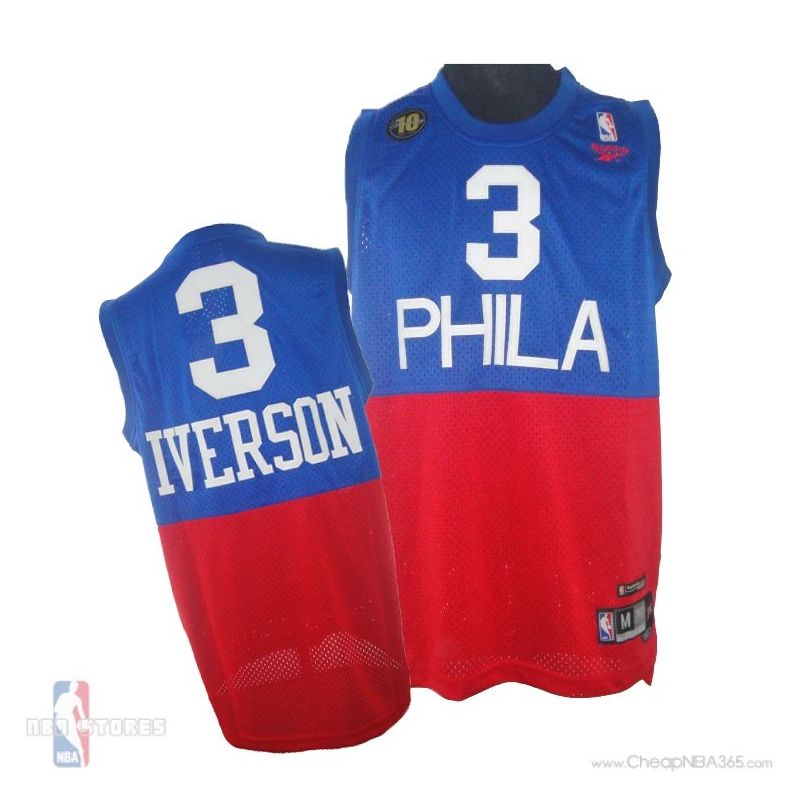 Cheap Allen Iverson 76ers Jersey #3 Blue and Red 10th Anniversary From China