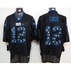 Cheap Andrew Luck Colts Jersey #12 New Black Lights Out teamlogo-decorated