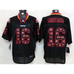 Cheap Joe Montana 49ers Jersey #16 New Black Lights Out teamlogo-decorated