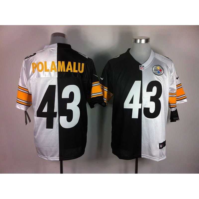 Cheap Troy Polamalu Steelers Jersey #43 Black-White From China Split