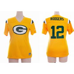 Cheap Aaron Rodgers Packers Jersey #12 Yellow China Rhinestone Collar Fashion