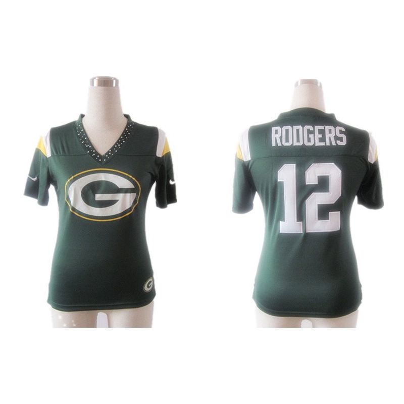 Cheap Aaron Rodgers Packers Jersey #12 green China Rhinestone Collar Fashion