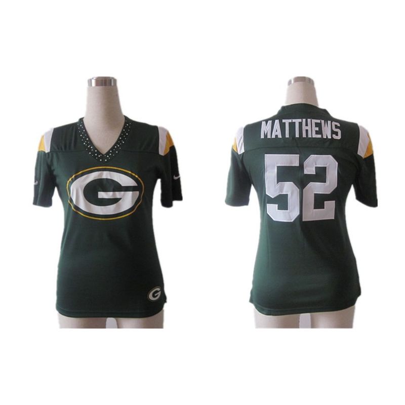 Cheap Clay Matthews Packers Jersey #52 Green China Rhinestone Collar Fashion