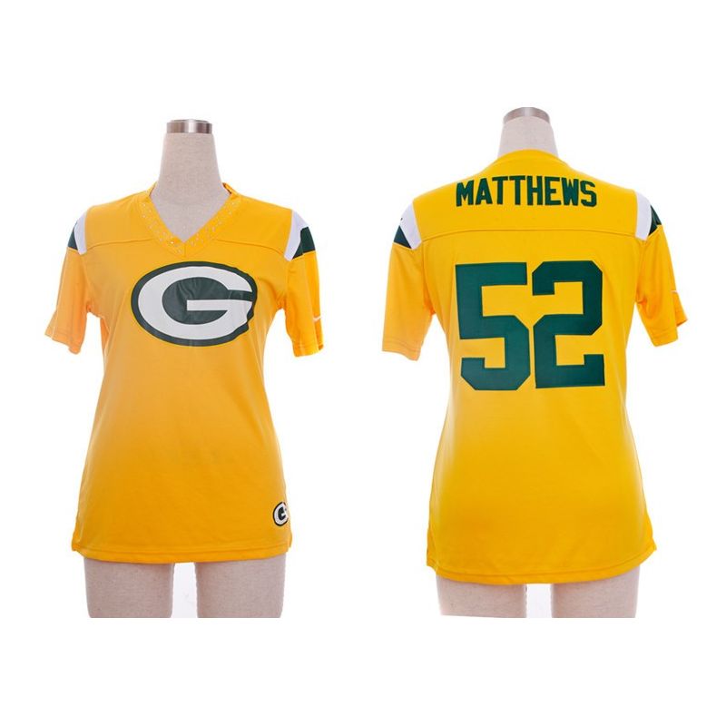 Cheap Clay Matthews Packers Jersey #52 Yellow China Rhinestone Collar Fashion