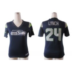 Cheap Marshawn Lynch Seahawks Jersey #24 Blue Rhinestone Collar Fashion