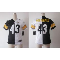 Cheap Troy Polamalu Steelers Jersey #43 Black-White From China Split